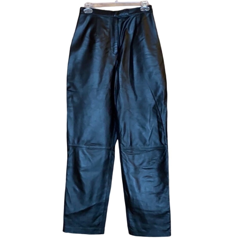 Black  Leather High-Rise Straight Leg Pants